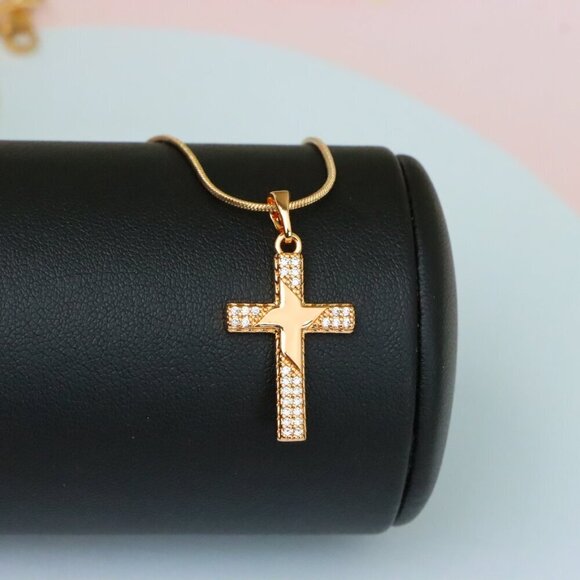 "Rose Gold Cross Pendant with Star Design and Sparkling Accents, XPPT1748 - Picture 6 of 13
